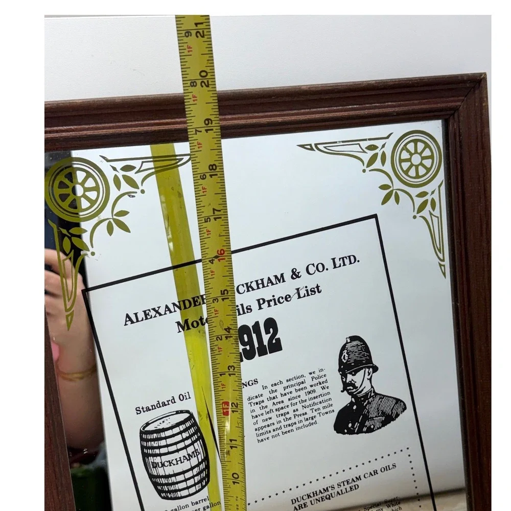 Vintage Alexander Duckham Motor Oils 1912 Price List Pub Mirror Wood Frame 20x14